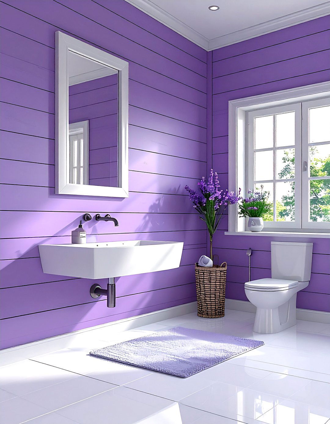 Lavender shiplap bathroom - 30 lavender and white bathroom ideas