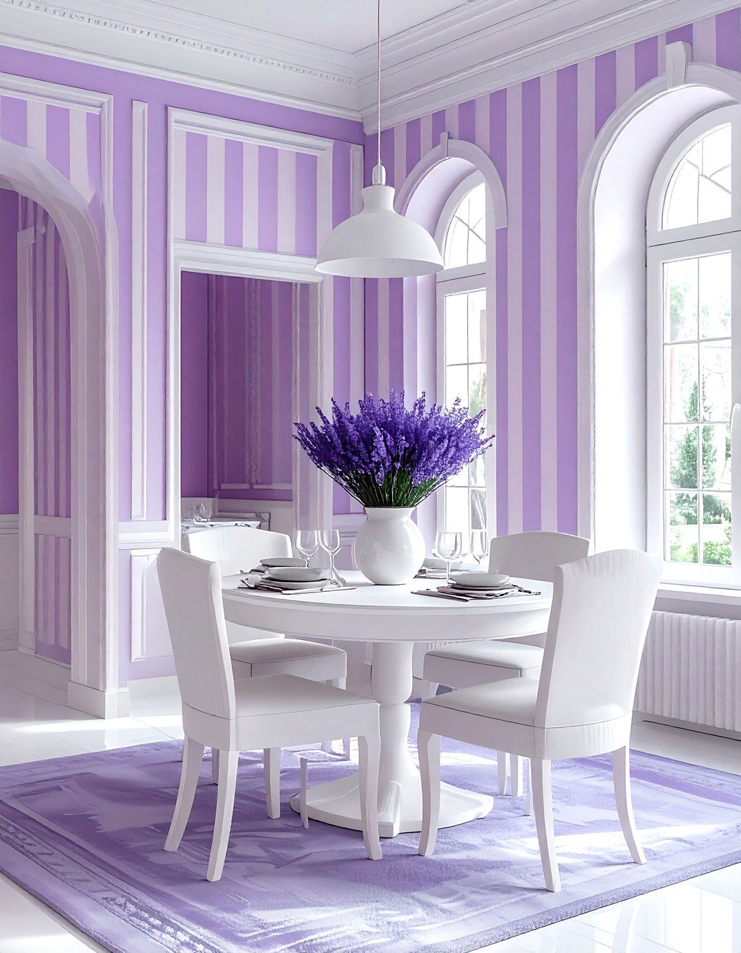 Lavender striped dining room - 30 lavender and white dining room ideas