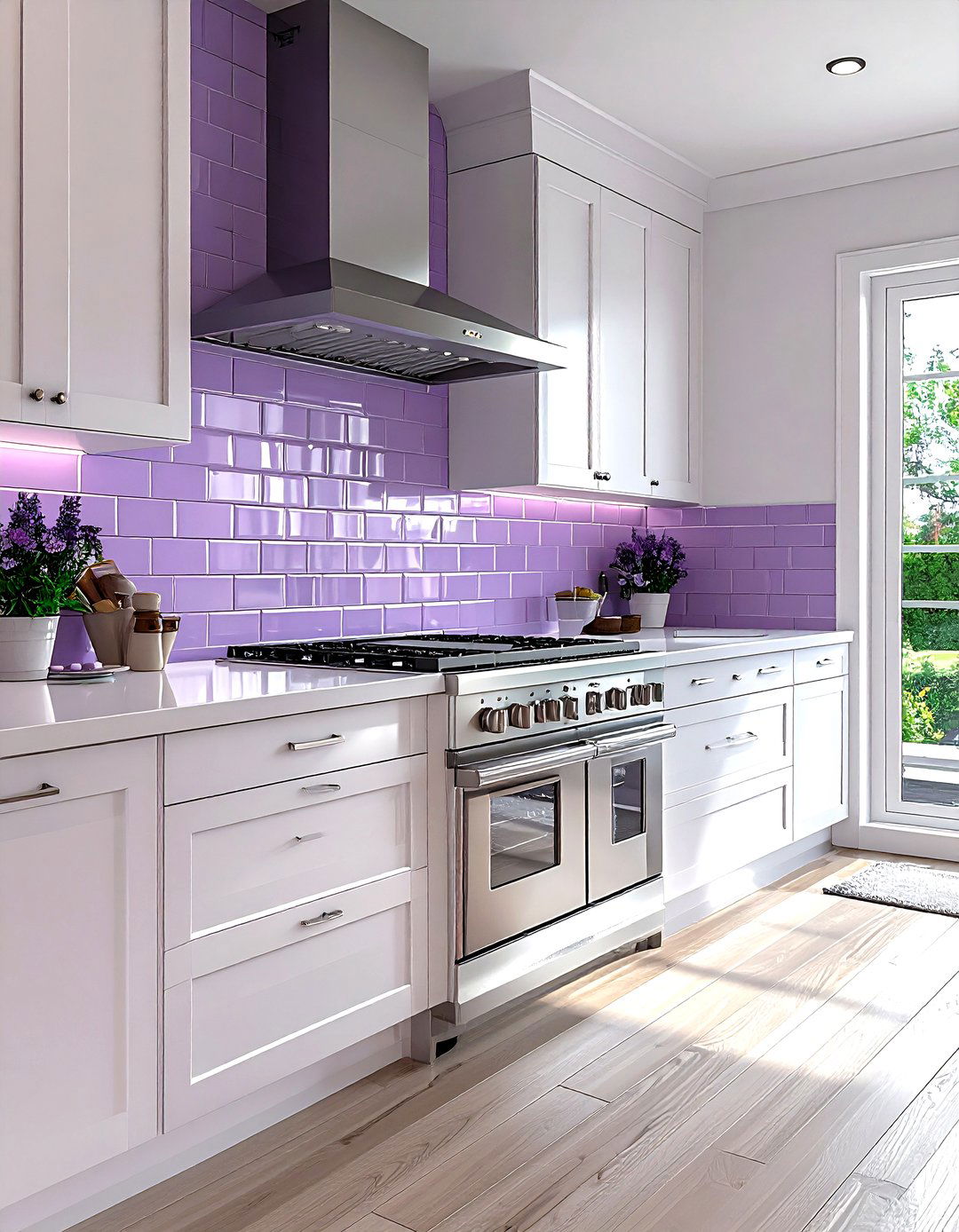 Lavender subway tile backsplash white cabinets - 30 lavender and white kitchen ideas