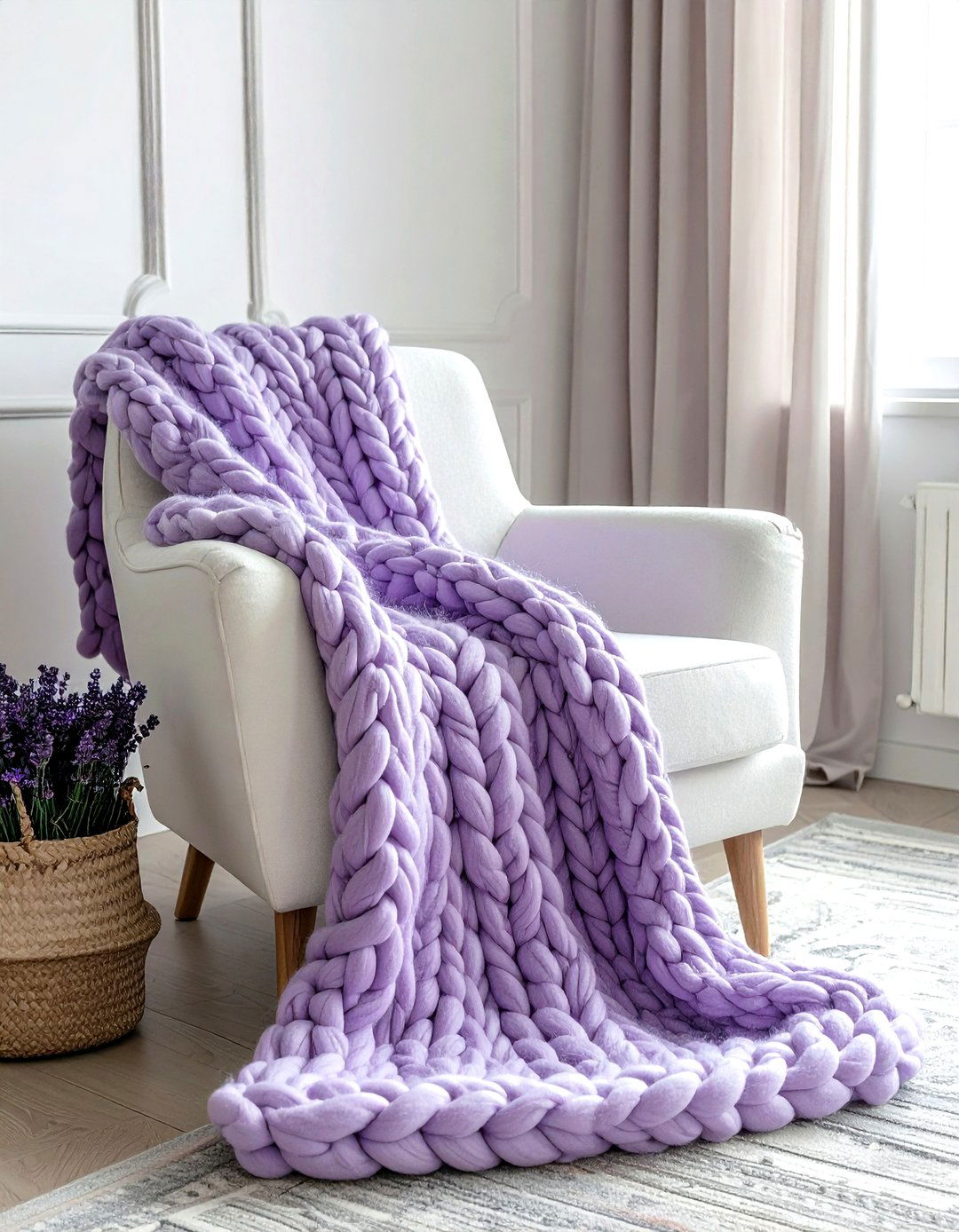 Lavender throw blanket decor - 30 lavender and white living room ideas