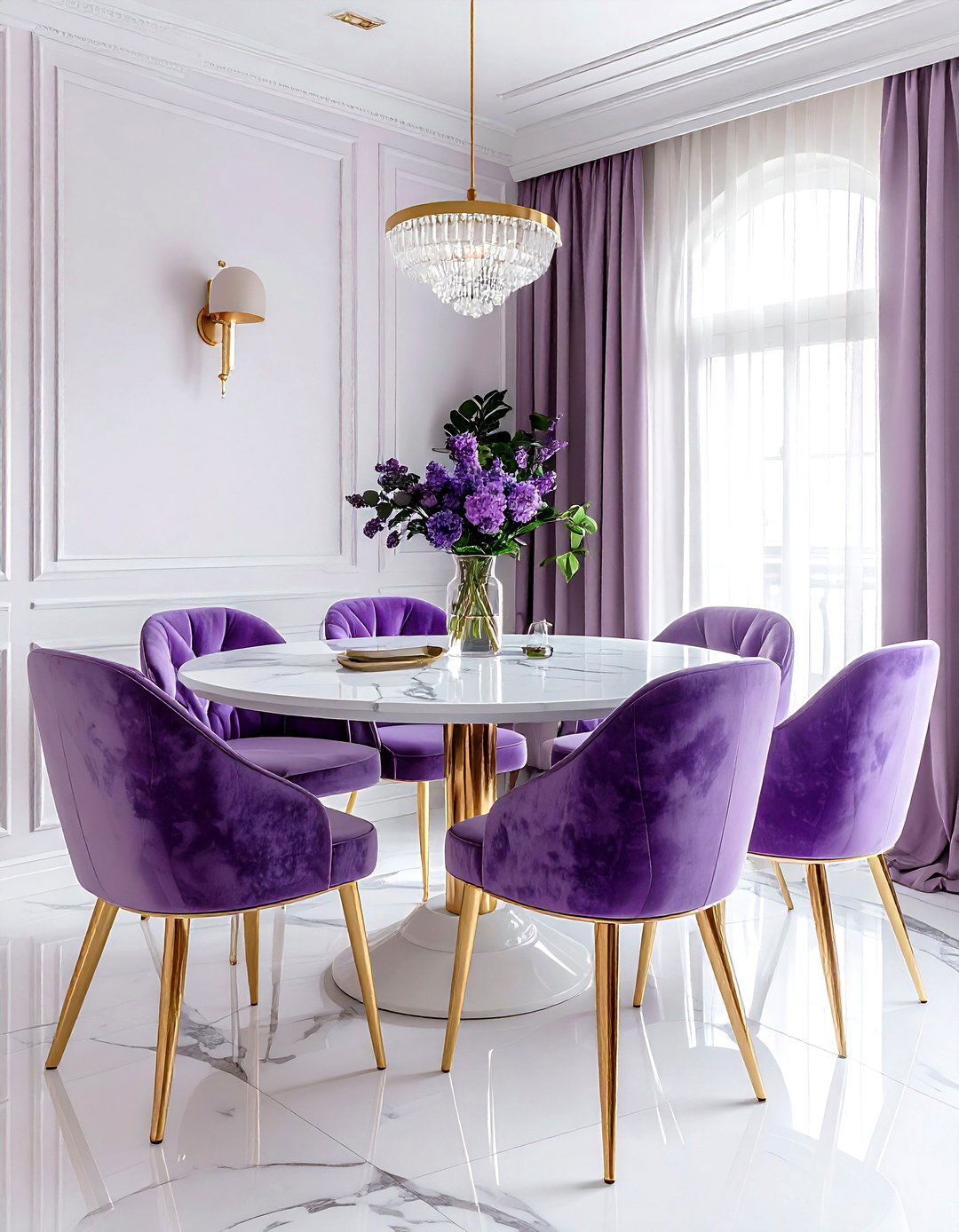 Lavender velvet dining room - 30 lavender and white dining room ideas