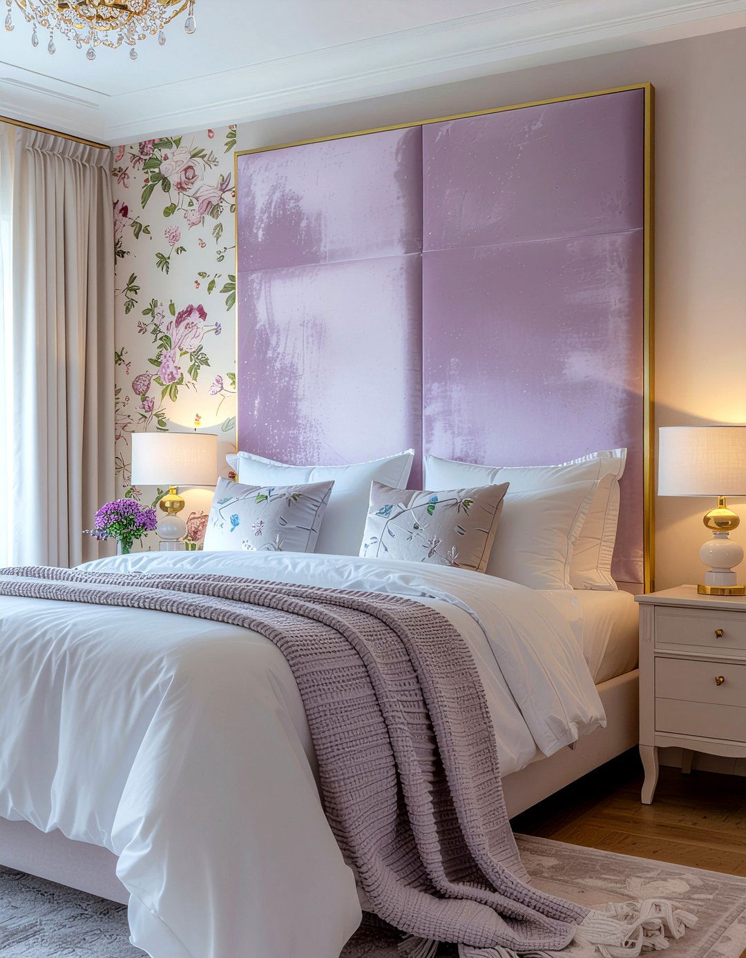 Lavender velvet privacy screen - 30 velvet bedroom ideas