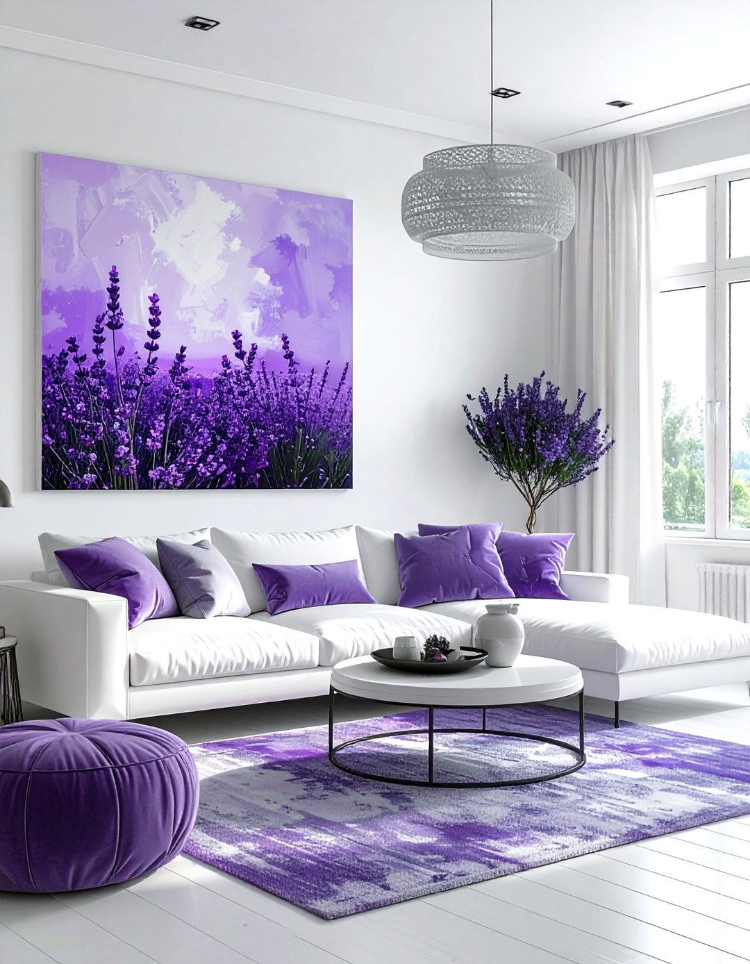 Lavender wall art living room - 30 lavender and white living room ideas