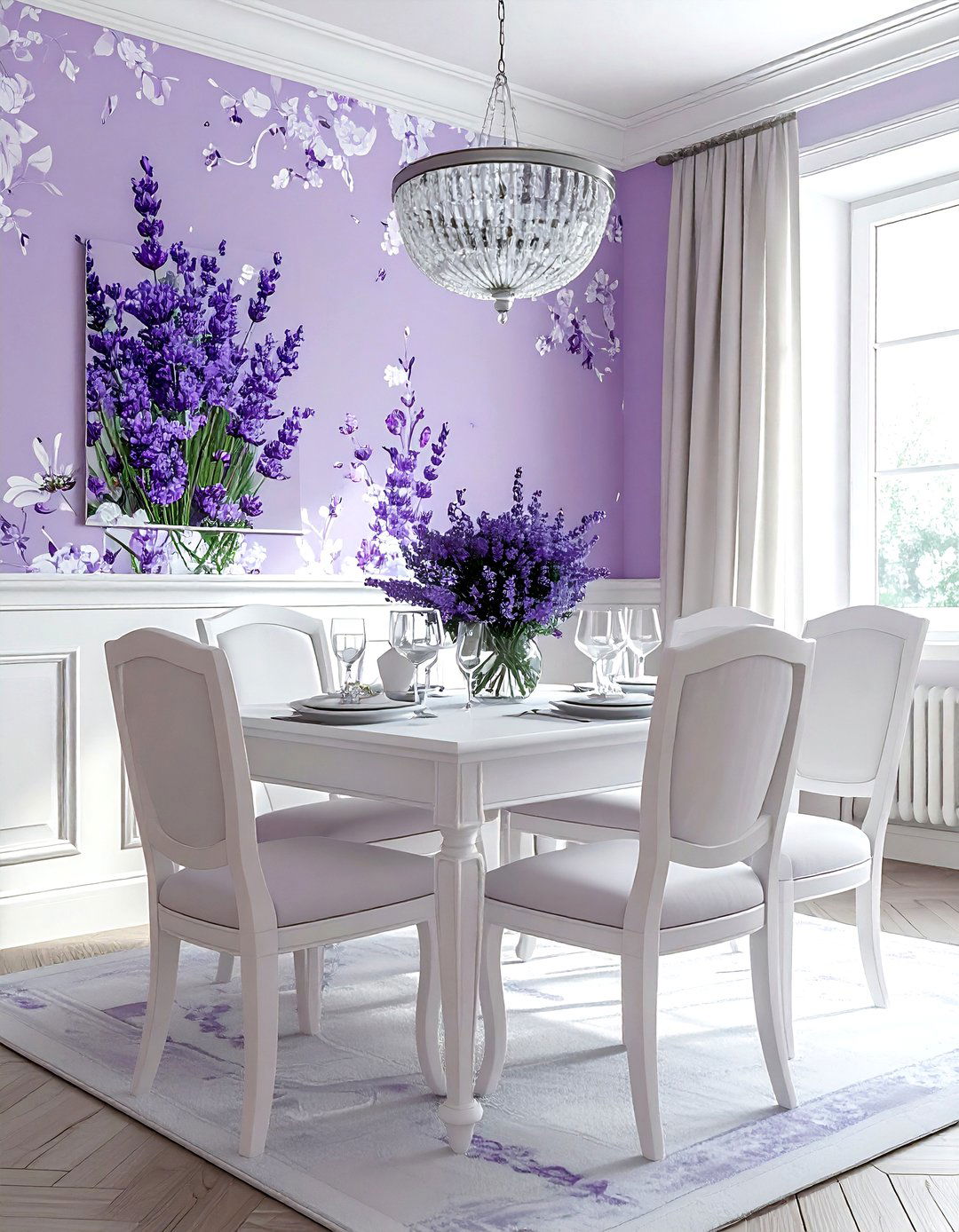 Lavender wallpaper dining room - 30 lavender and white dining room ideas