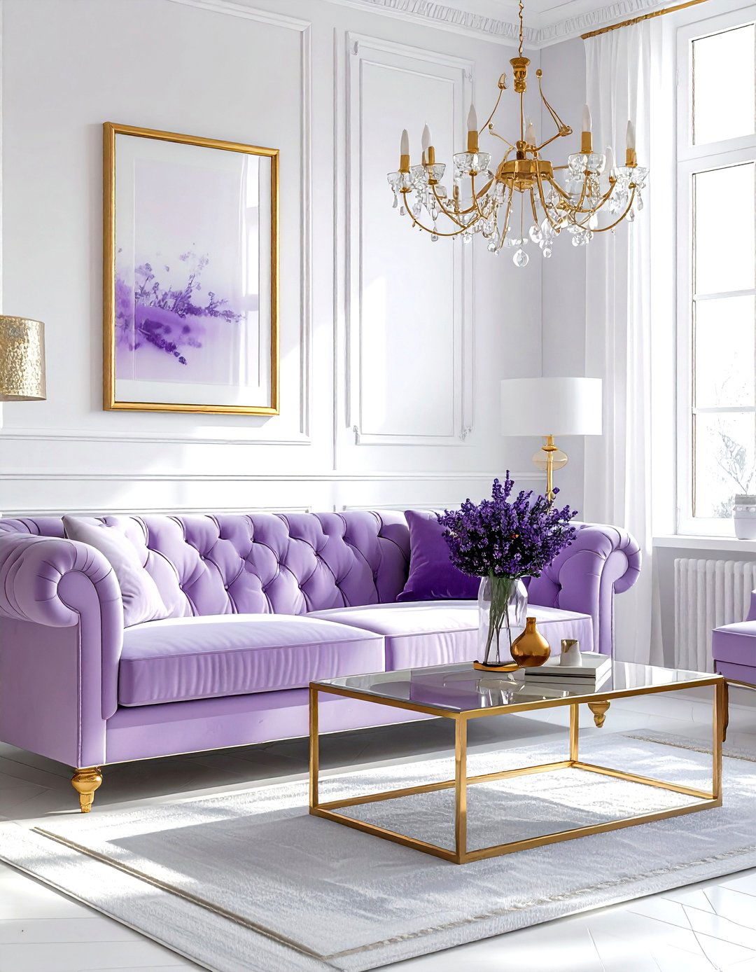 Lavender white gold decor - 30 lavender and white living room ideas