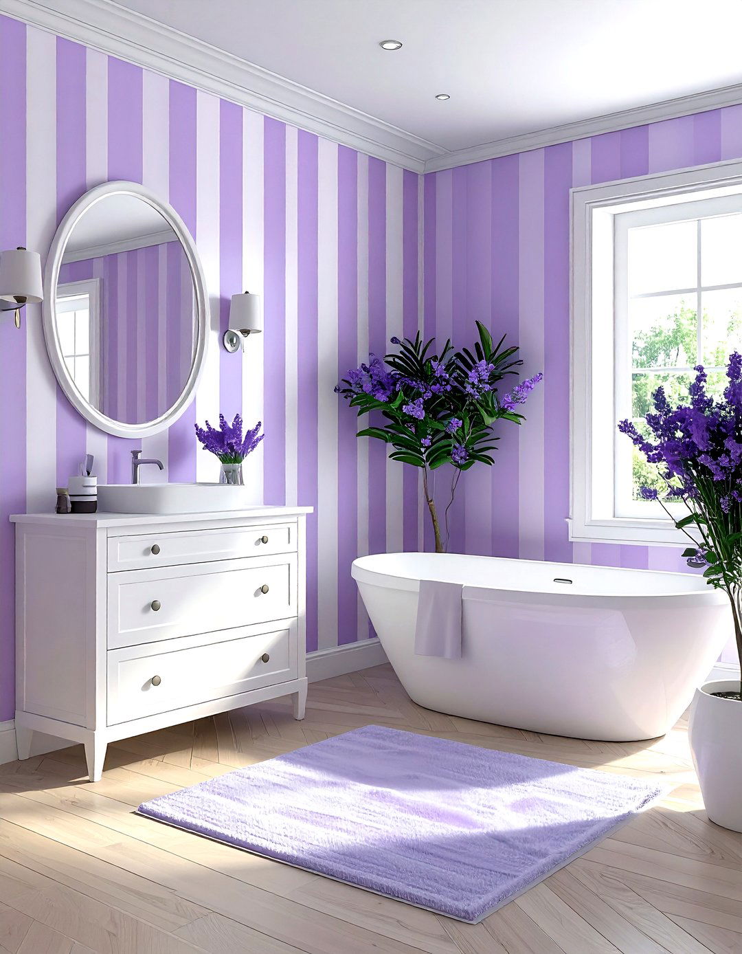 Lavender white striped bathroom - 30 lavender and white bathroom ideas