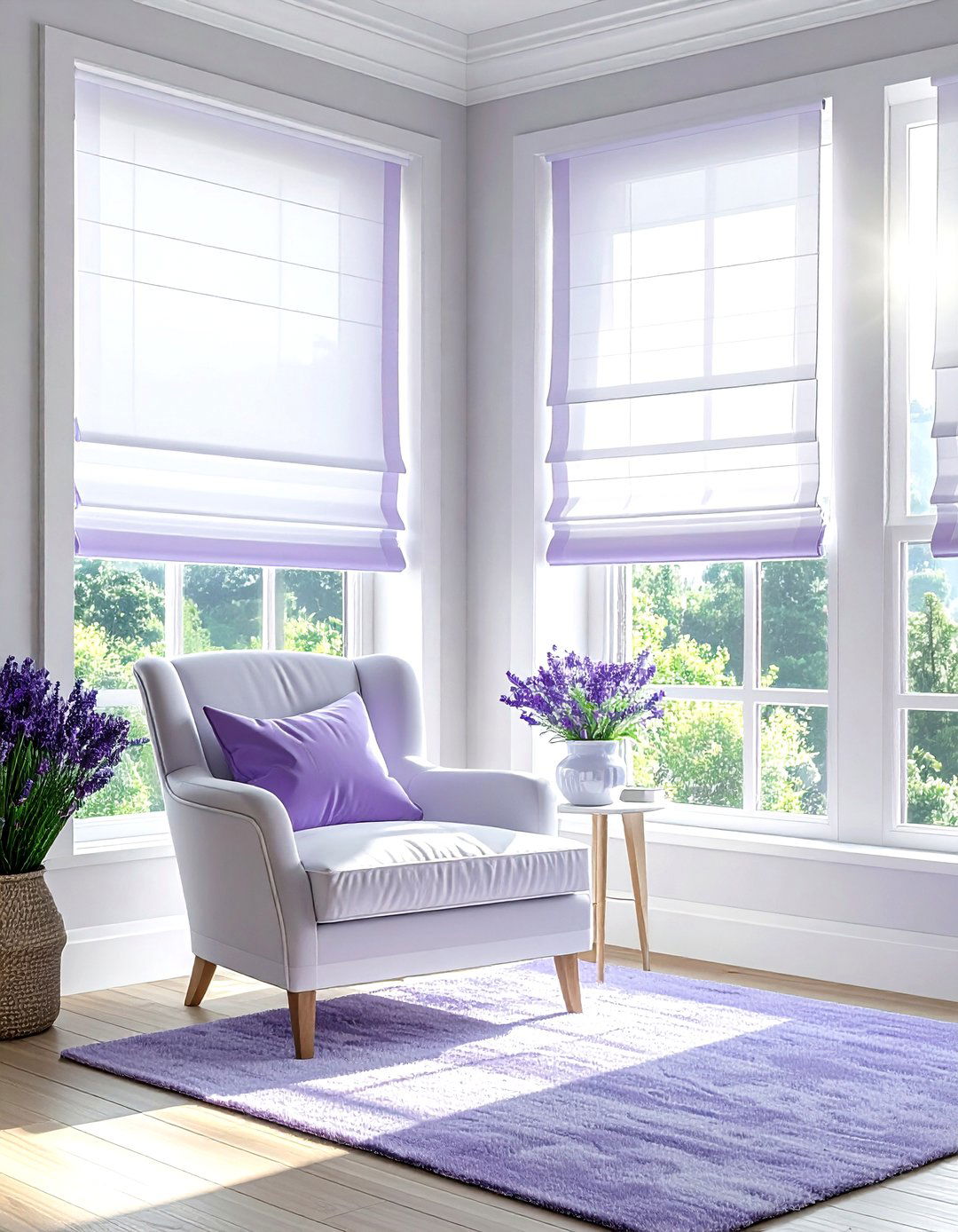 Lavender white window treatments - 30 lavender and white living room ideas