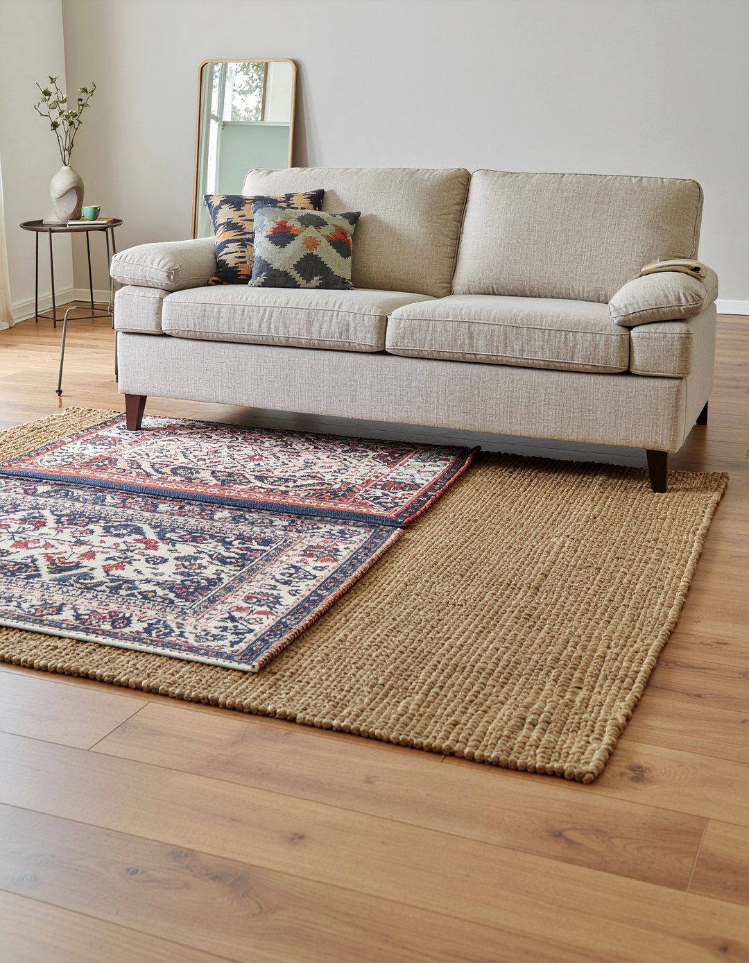 Layered Area Rugs - 30 old house living room ideas