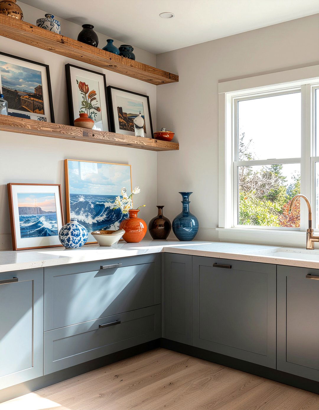 Layered Art Kitchen Shelf - 30 kitchen shelf decor ideas