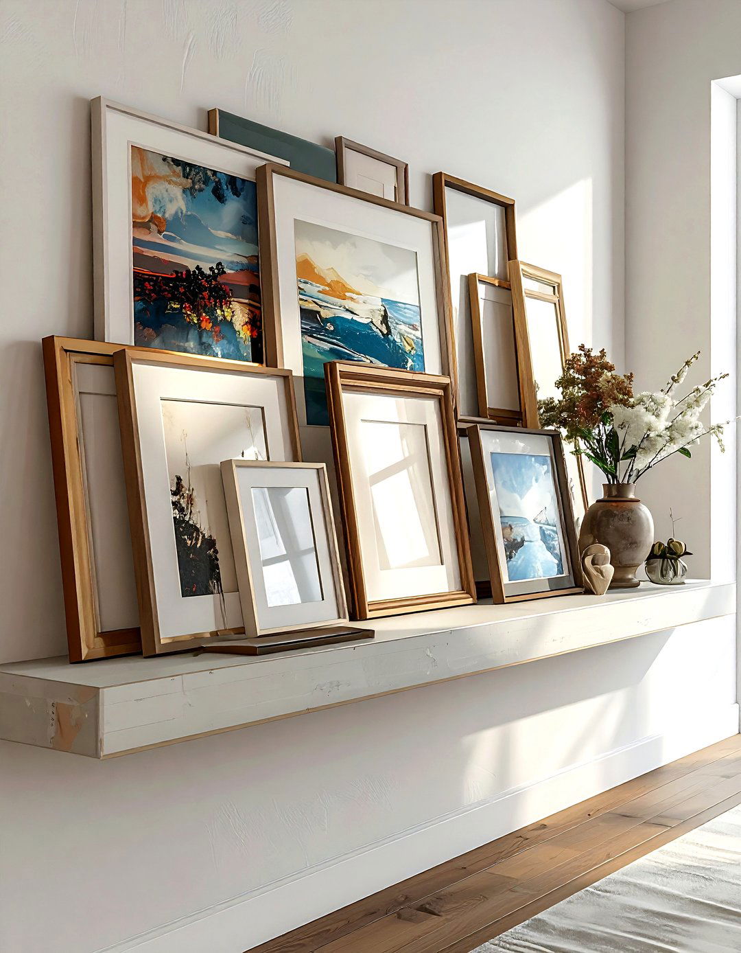 Layered Art Ledge Shelf - 30 living room ledge shelves