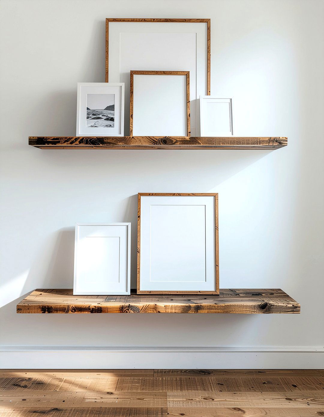 Layered Frame Shelf - 30 family photo decor ideas