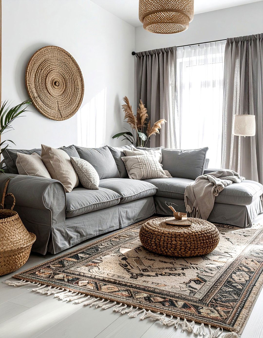 Layered Grey Boho Living Room - 30 bohemian grey living room ideas