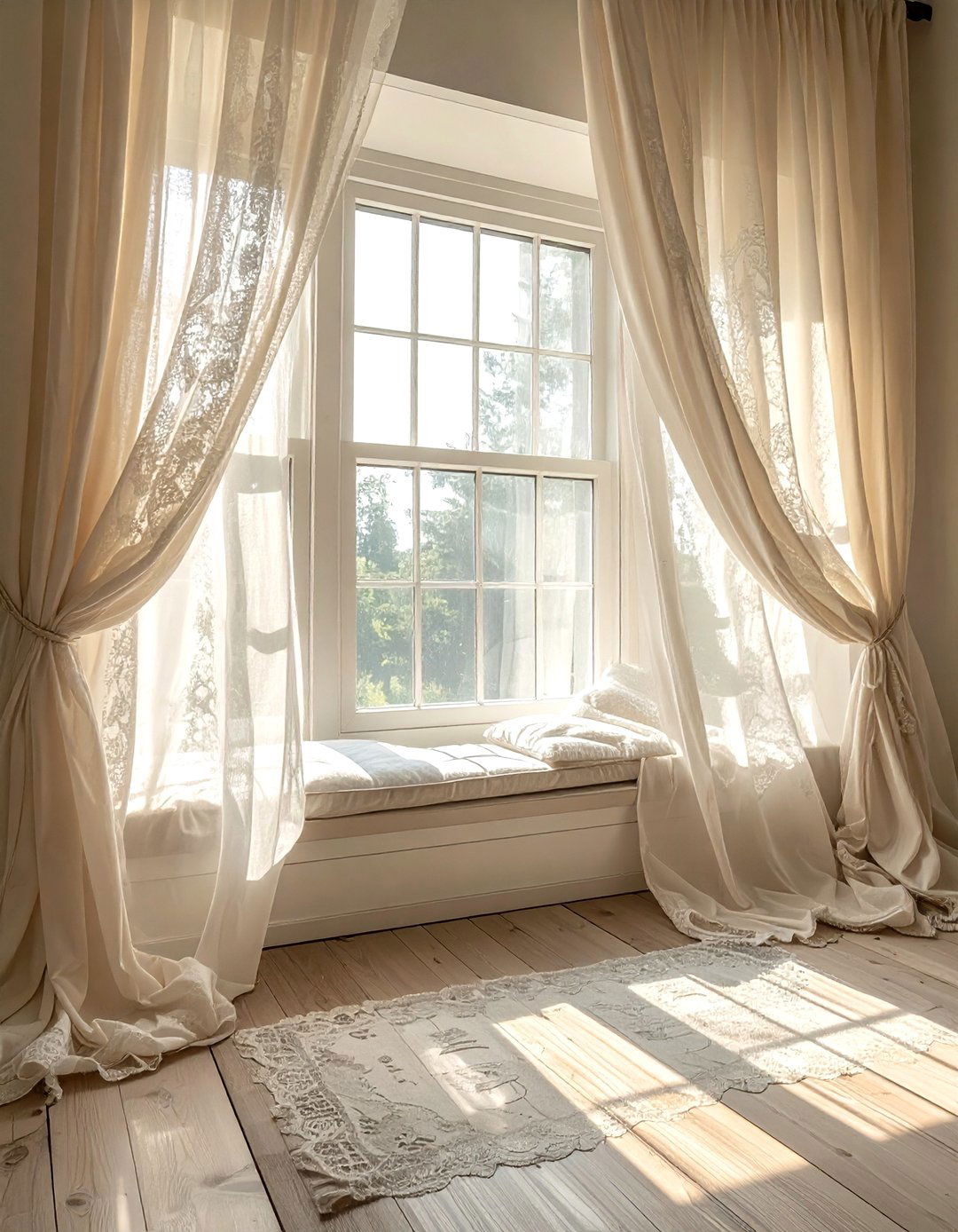 Layered Lace Window Curtains - 30 shabby chic bedroom ideas