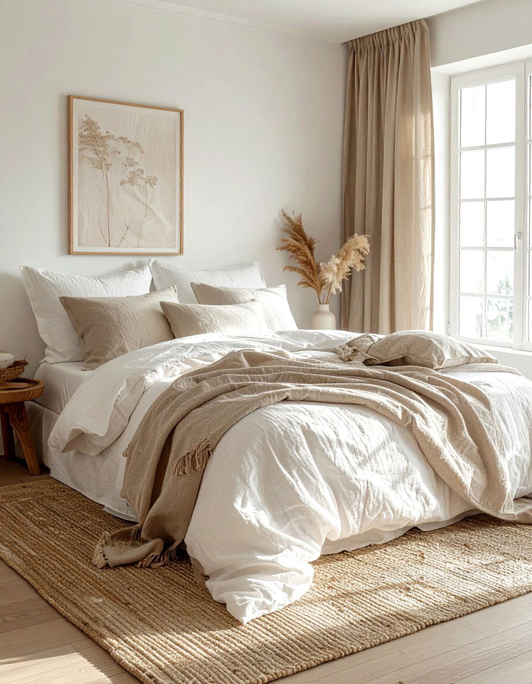 Layered Linen Beige White Bedroom
