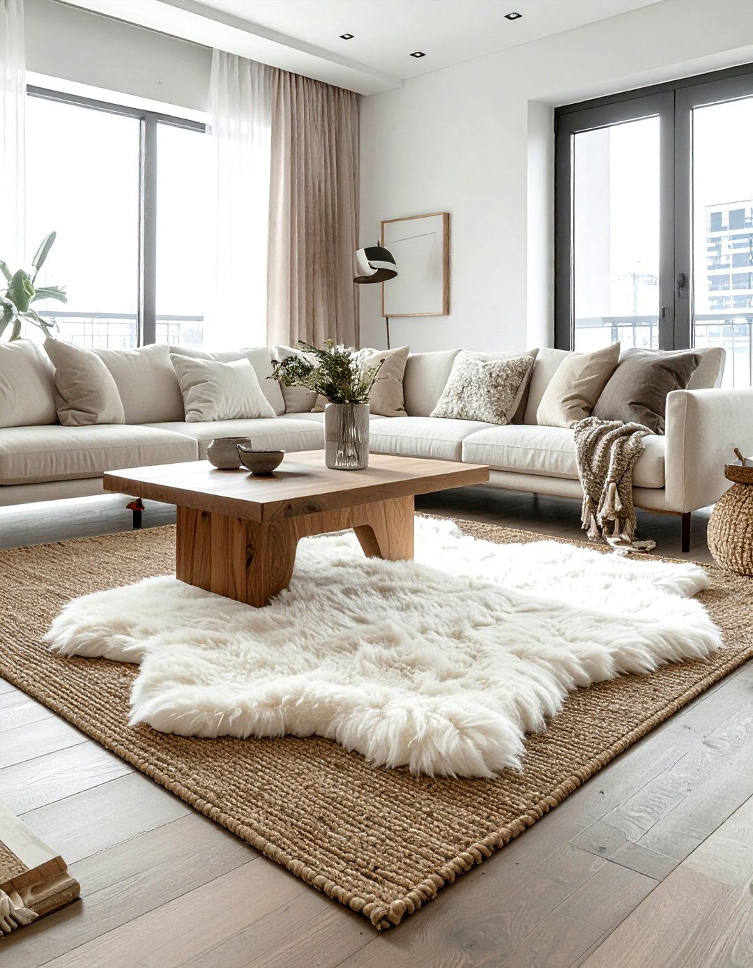 Layered Rug Living Room Sheepskin - 30 sheepskin living room ideas