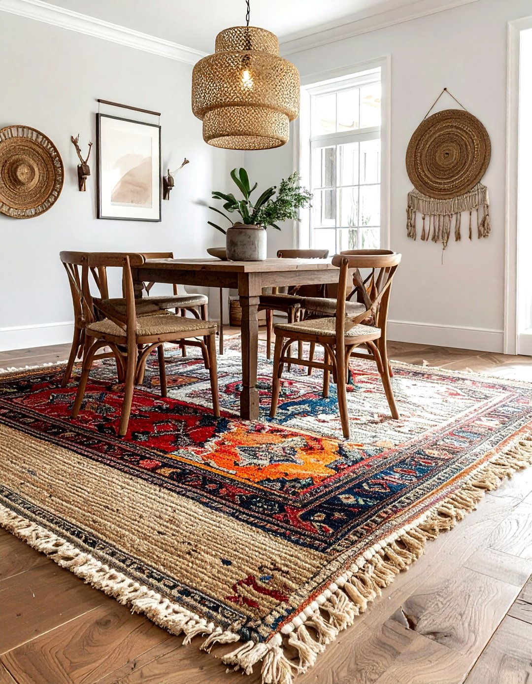 Layered Rugs - 30 boho dining room ideas