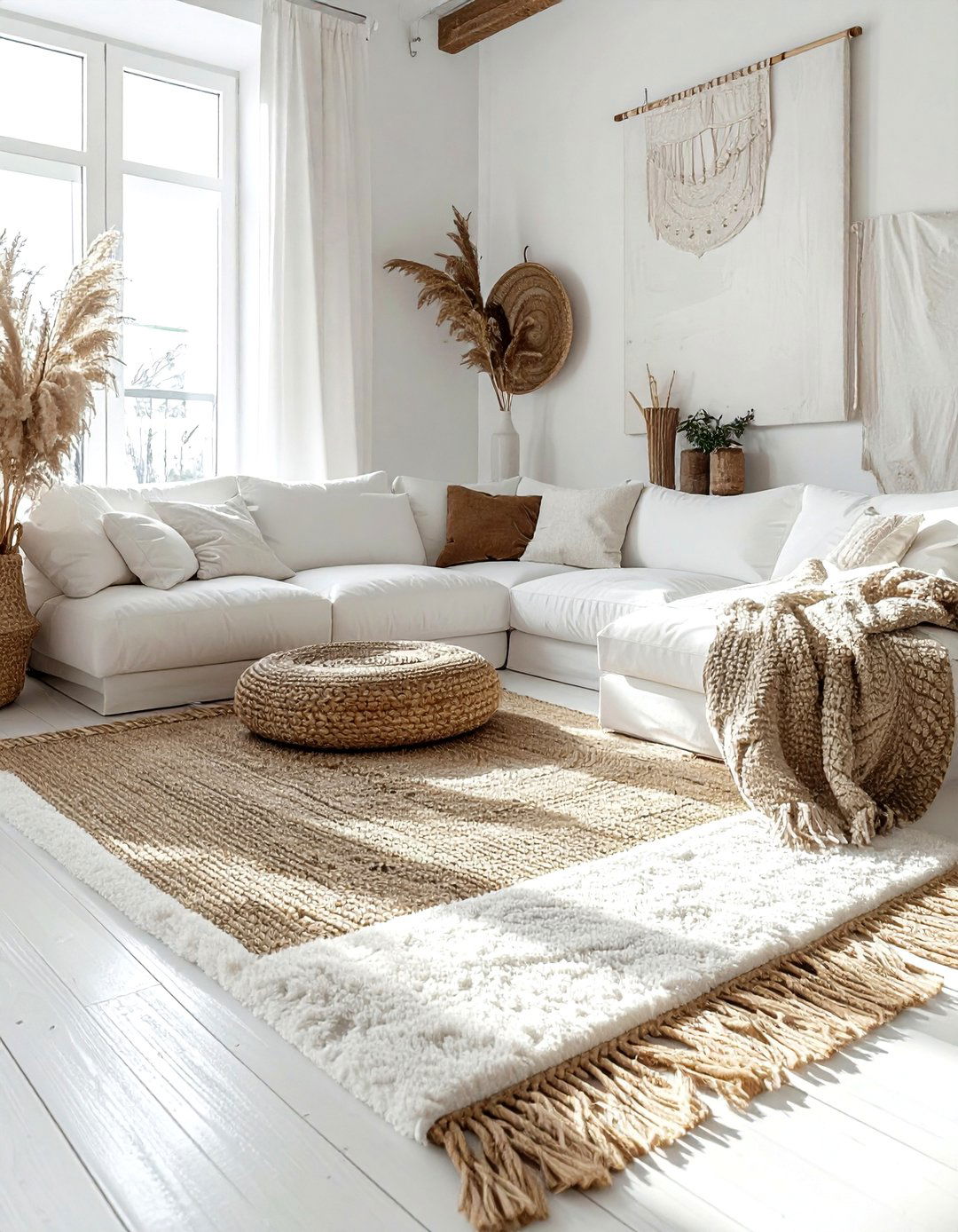 Layered Rugs Living Room - 30 bohemian white living room ideas