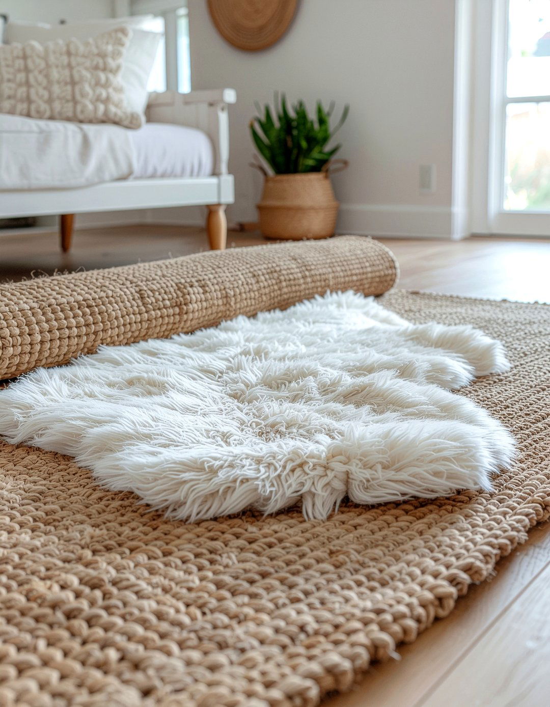 Layered Sheepskin Rugs - 30 sheepskin bedroom ideas