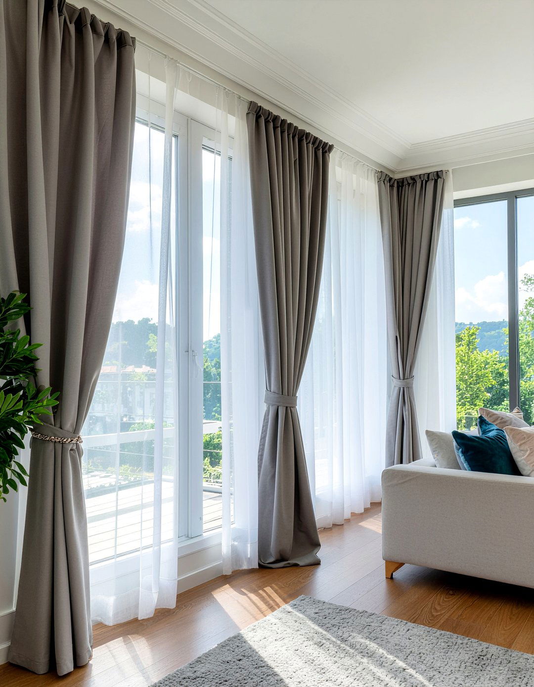 Layered Window Curtains - 30 large living room ideas