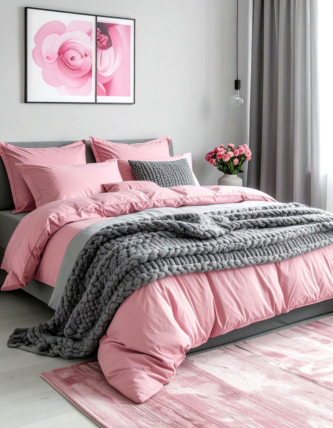 Layered bedding pink gray bedroom - 30 pink gray bedroom ideas