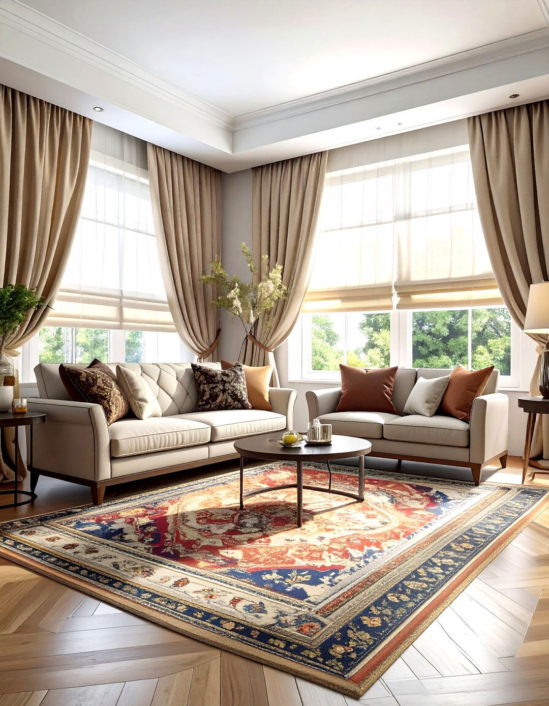 Layered curtains and shades - 30 living room window treatment ideas