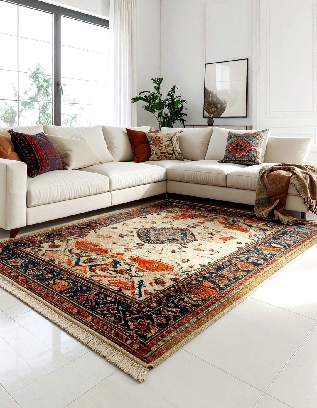 Layered jute and vintage rug - 30 vintage rug ideas