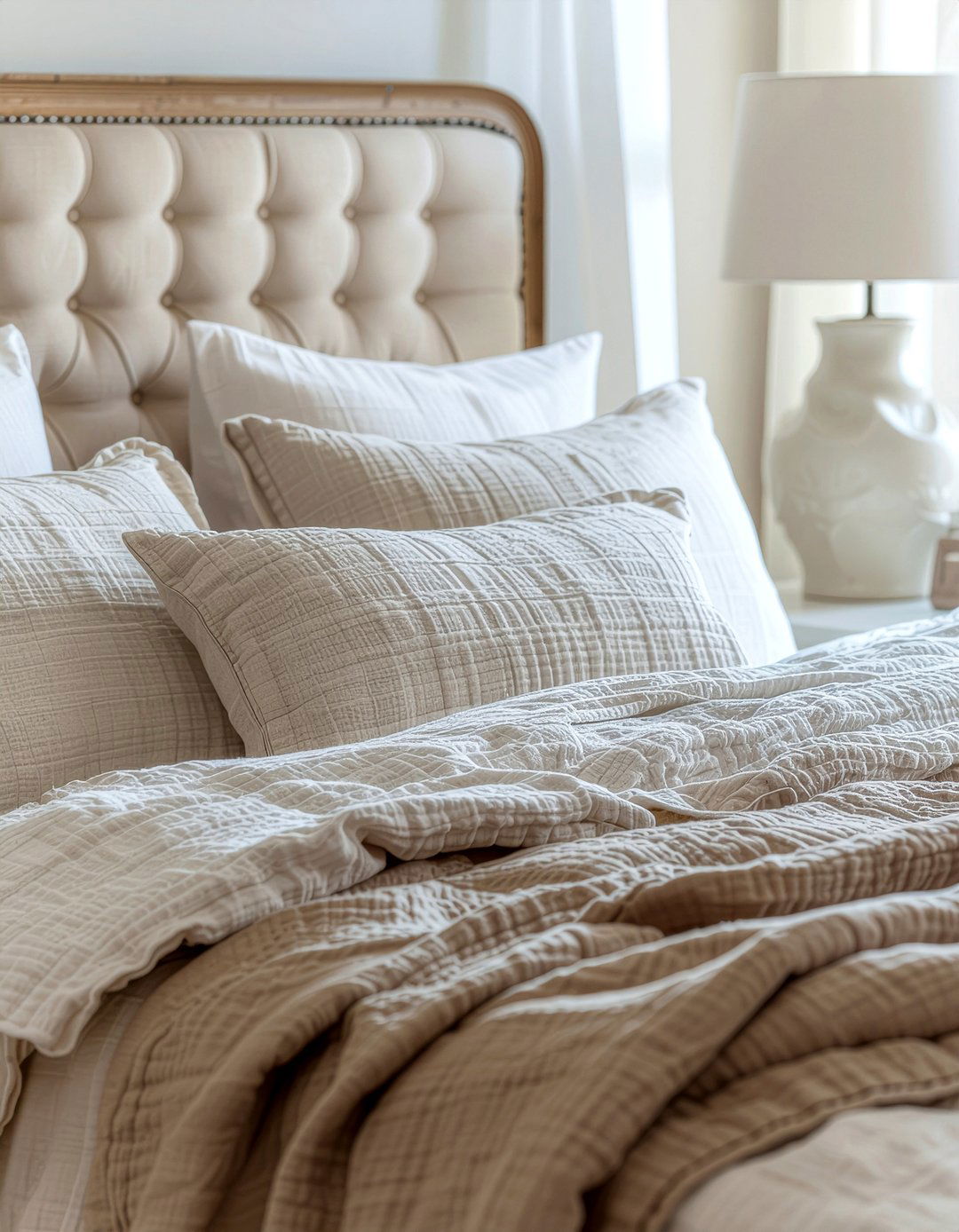 Layered linen bedding - 30 serene bedroom ideas