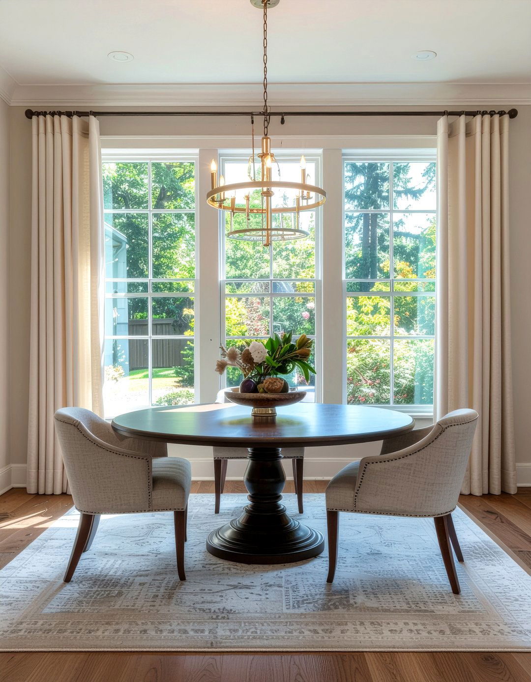 Layered neutral curtains - 30 neutral curtain dining room ideas