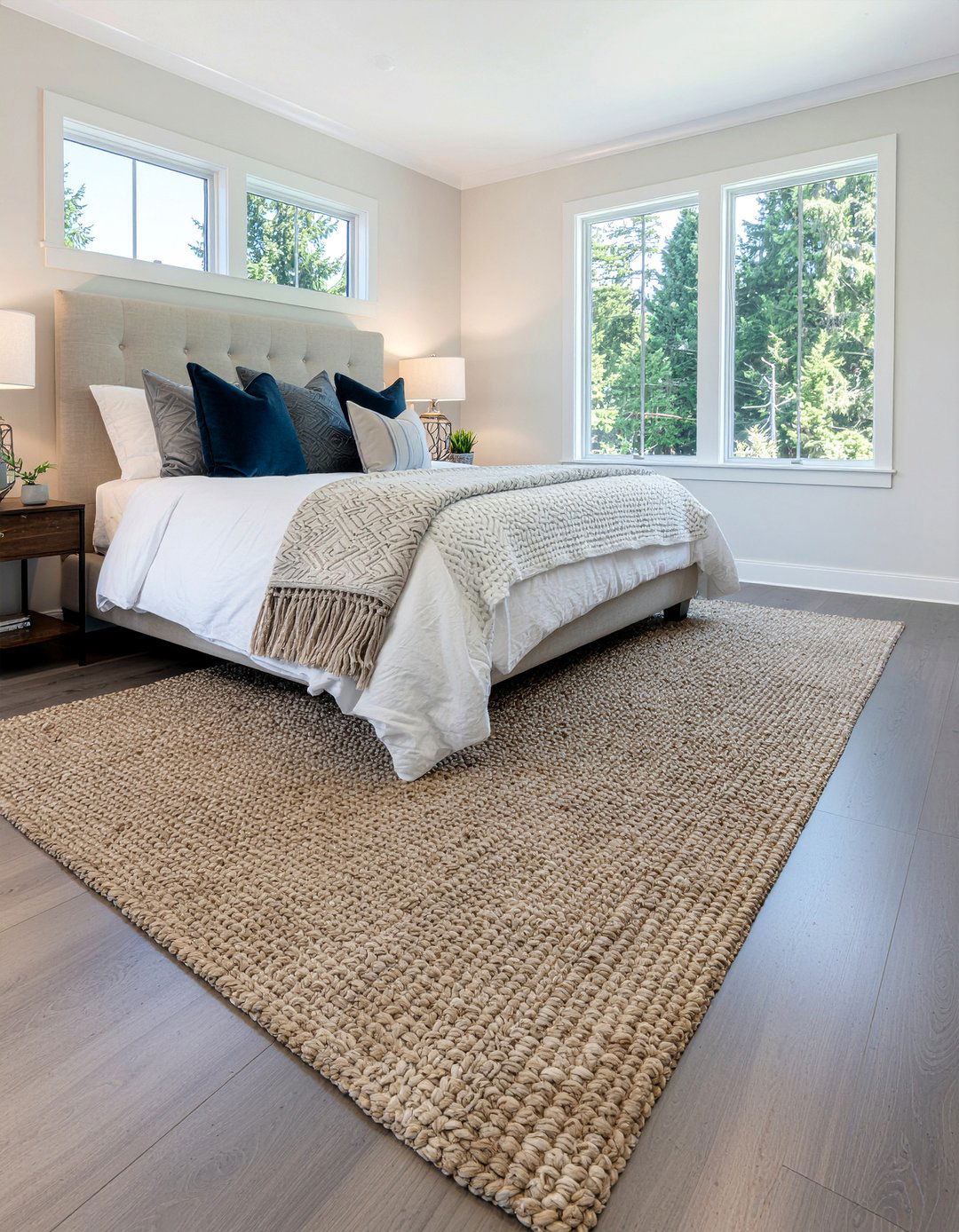 Layered rug - 30 bedroom rugs