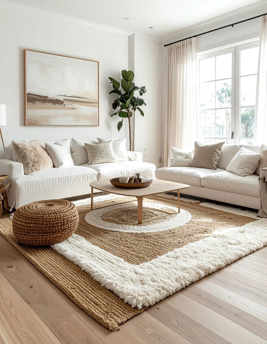 Layered rug beige living room - 30 beige and white living room ideas
