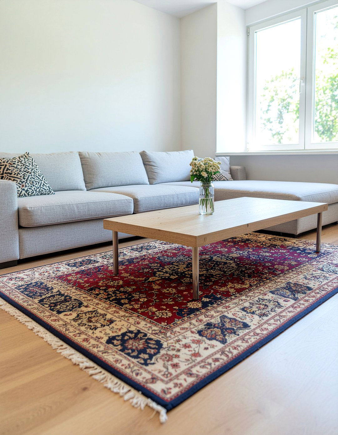 Layered rug living room - 30 model home living room ideas