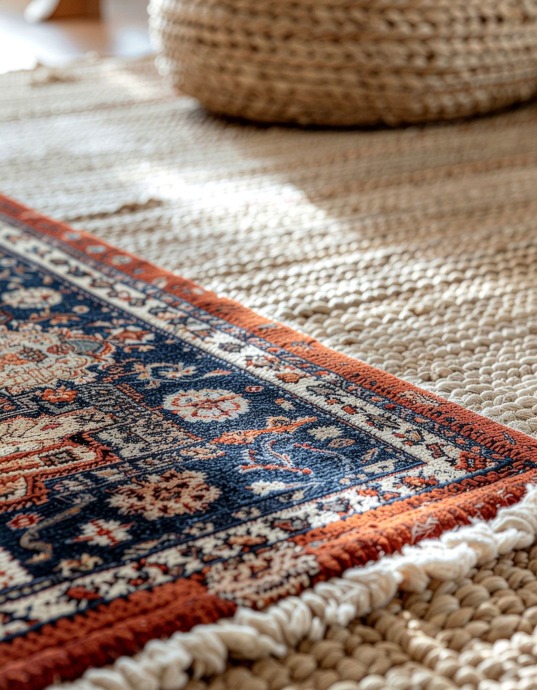 Layered rugs - 30 feminine living room ideas