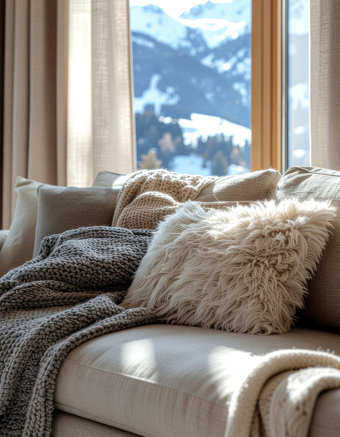 Layered textile decor - 30 mountain house living room ideas