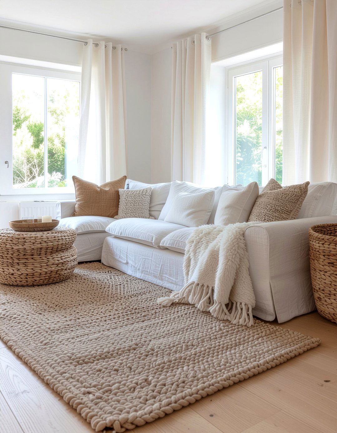 Layered textile living room - 30 Scandinavian minimalist living room ideas