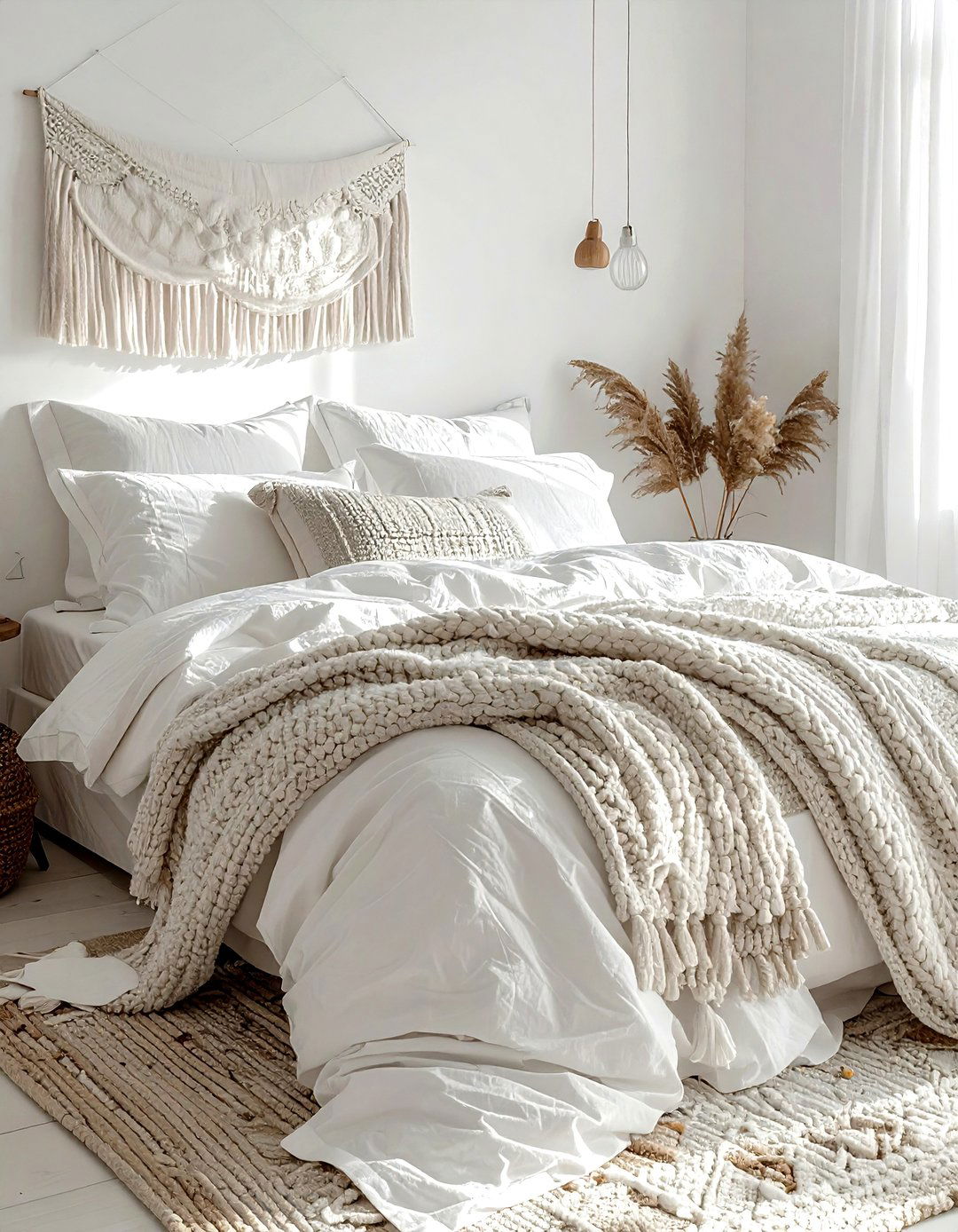 Layered white bedding - 30 bohemian white bedroom ideas