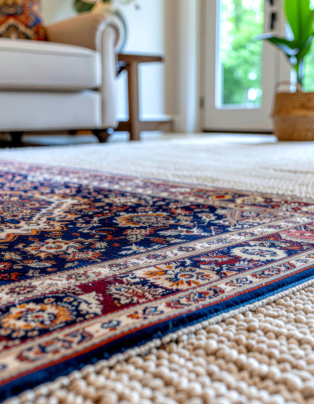 Layering rugs on carpet - 30 renter living room ideas