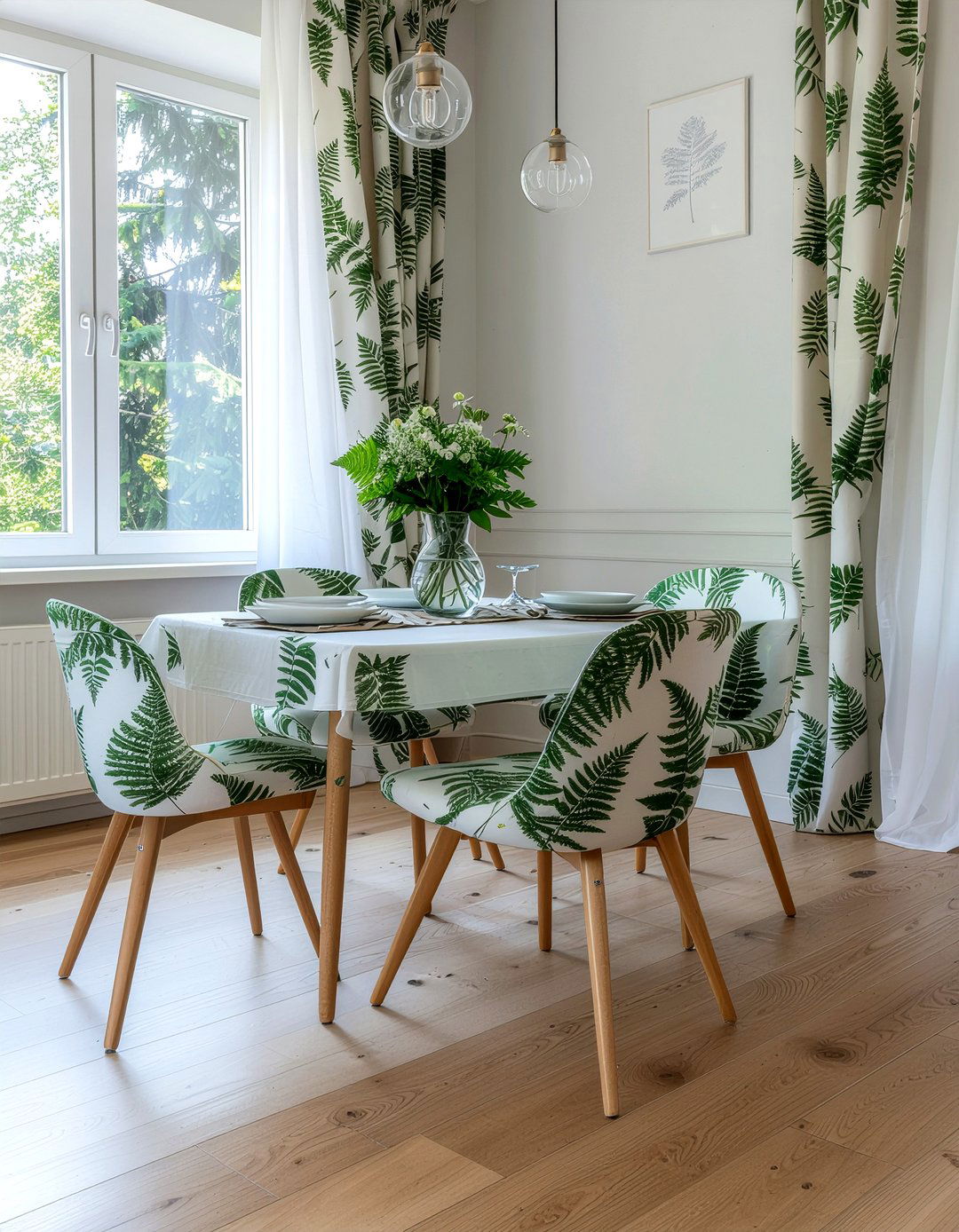Leaf Pattern Fabric - 30 garden-inspired dining room ideas