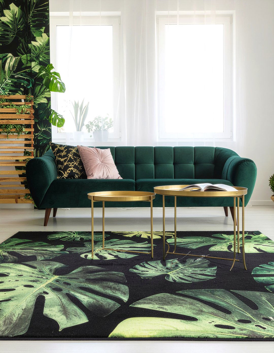 Leaf Pattern Rug Living Room - 30 nature themed living room ideas