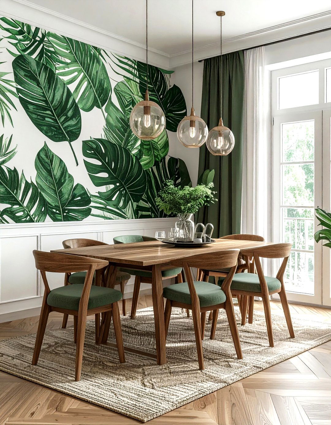 Leaf Print Wallpaper - 30 forest green dining room ideas