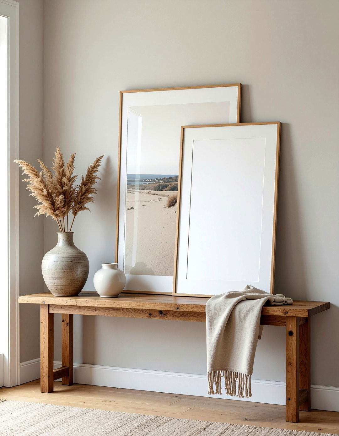 Leaned Wall Art - 30 entryway table decor ideas
