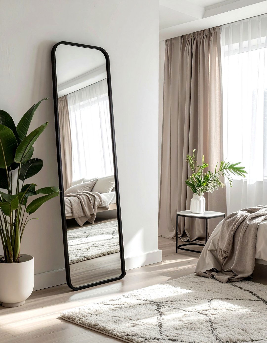 Leaning Floor Mirror - 30 no damage decor ideas