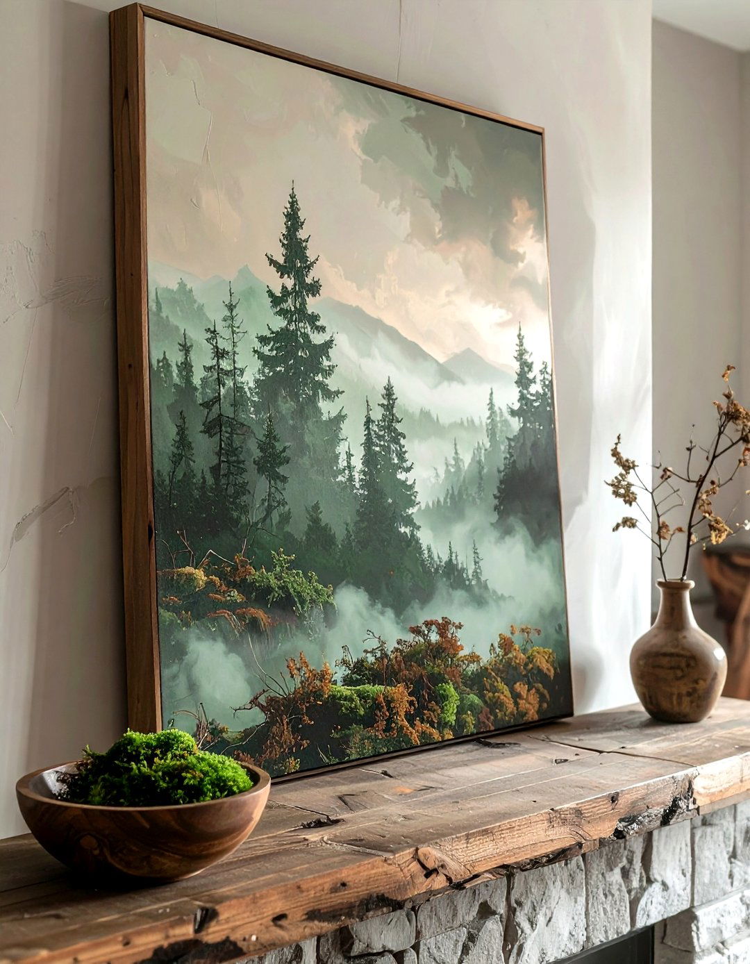 Leaning Landscape Painting - 30 mantel arrangement ideas