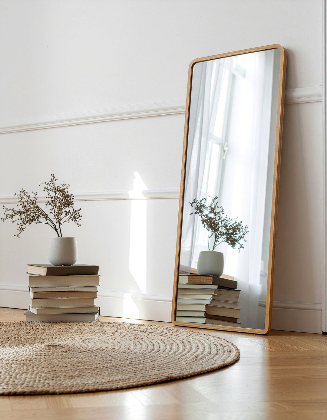 Leaning floor mirror - 30 temporary living room ideas