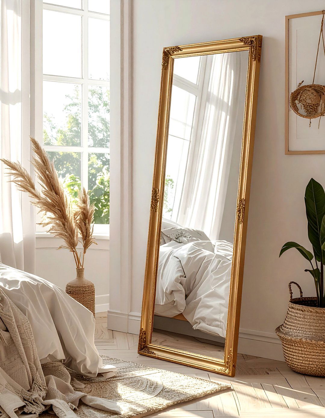 Leaning full length mirror - 30 no drill bedroom ideas