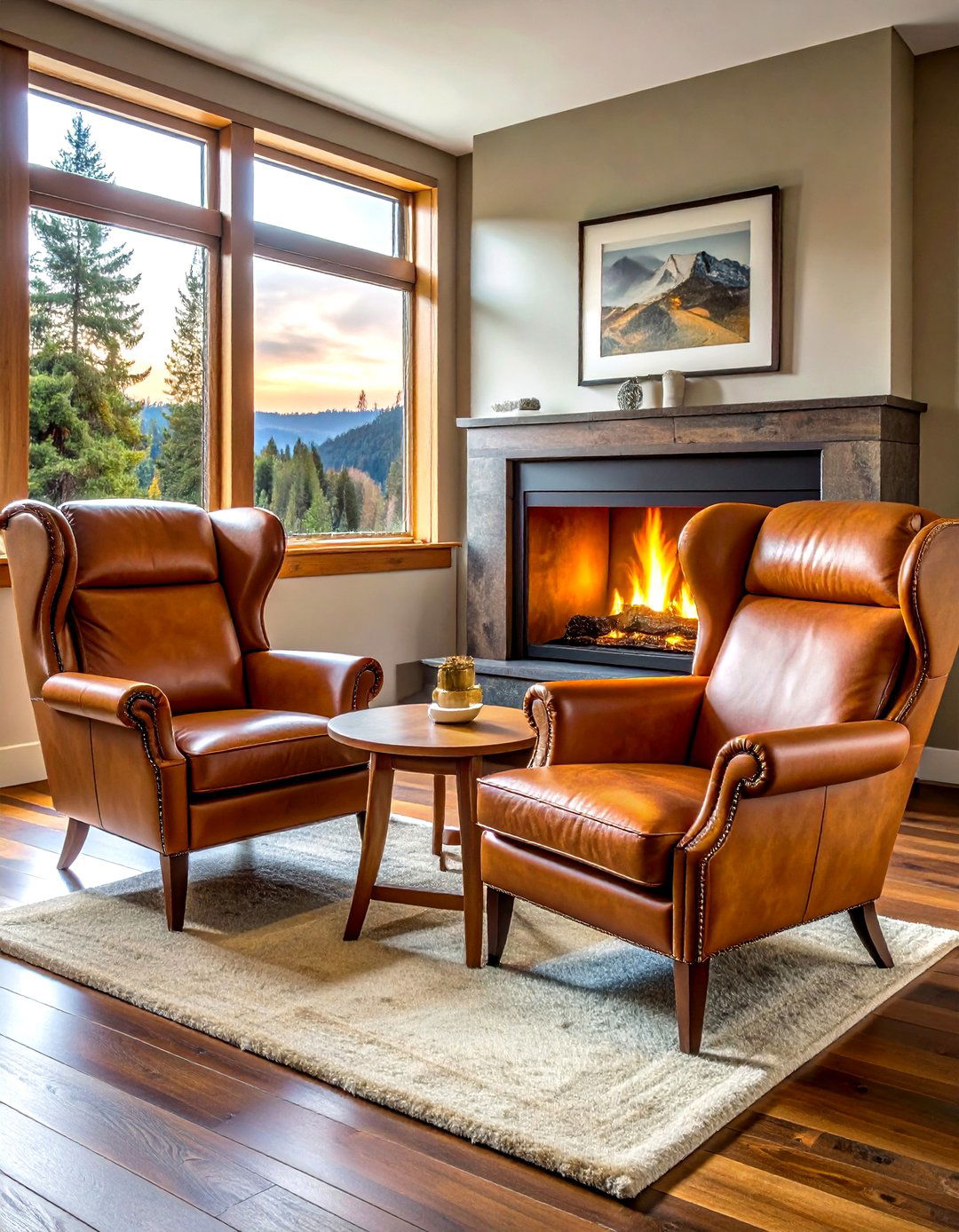 Leather Armchair Fireside Seating - 30 ski chalet living room ideas