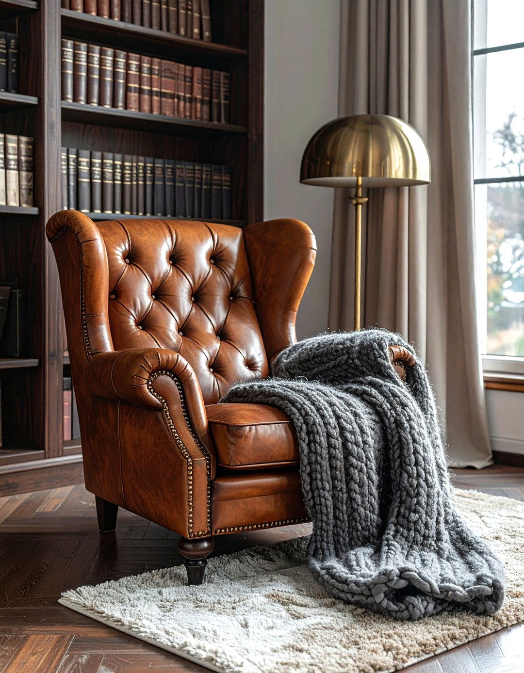 Leather Armchair With Wool Blanket - 30 mixed texture decor ideas