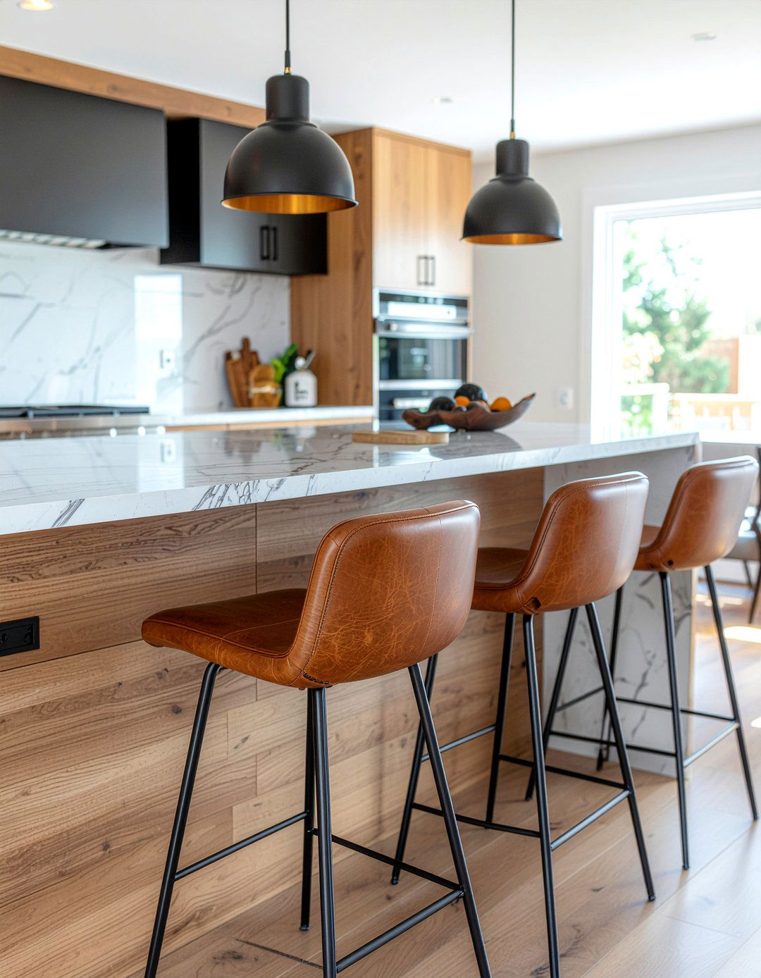 Leather Bar Stools - 30 layered kitchen ideas