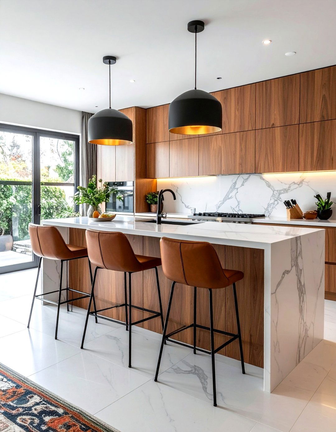 Leather Bar Stools - 30 warm modern kitchen ideas