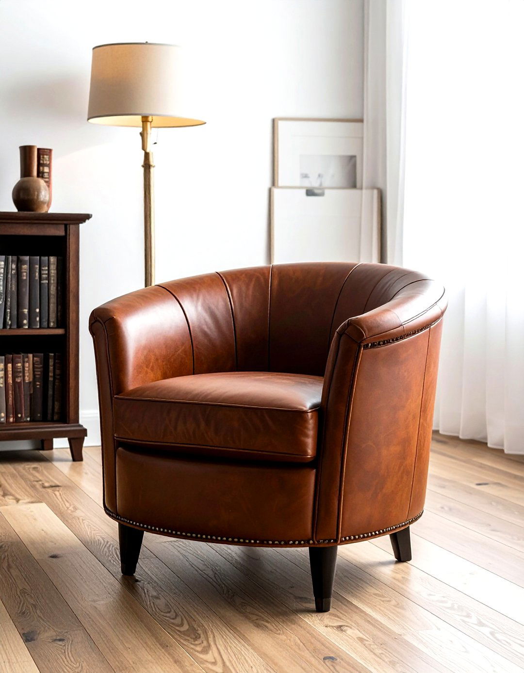 Leather Barrel Chair - 30 living room barrel chair ideas
