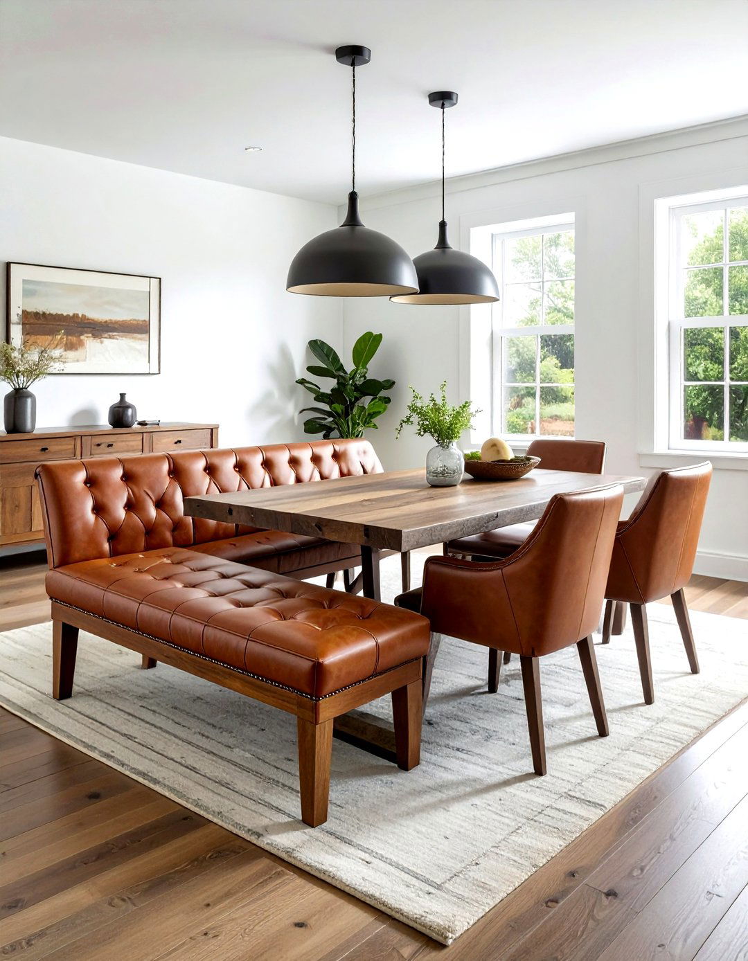 Leather Dining Bench - 30 leather dining room ideas